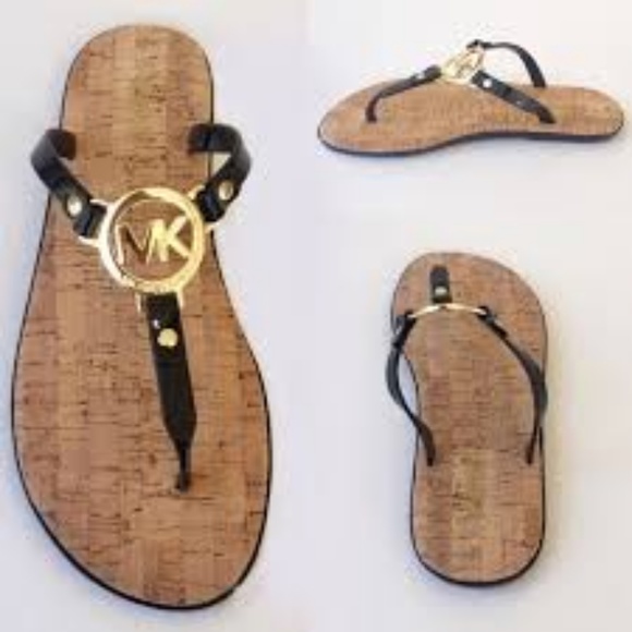 MICHAEL Michael Kors Shoes - New Michael Kors Black Patent Gold Logo Sandals 11